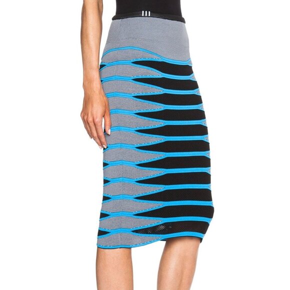 Alexander Wang Curved Hem Mesh Pencil Skirt Gray Blue Black Geometric Size Small - Picture 3 of 12